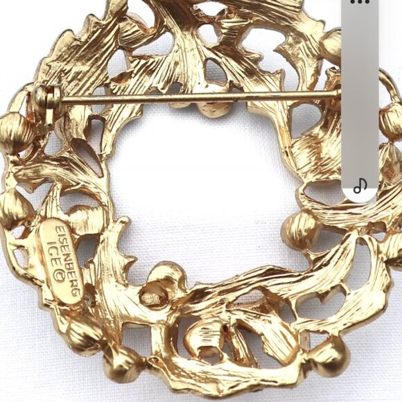 Vintage Eisenberg Ice Red Rhinestones and Green Enamel Christmas Brooch - Picture 2 of 3